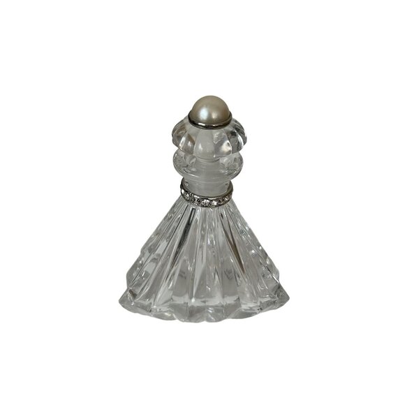 Vintage Czech Republic Crystal Perfume Bottle With Faux Pearl Stopper, 4.5 in. - Picture 1 of 3